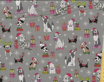 Tissu de Noël "Yappy Christmas Dog Scatter" Chien de Noël,