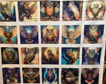 Patchworkstoff "Mystic Owls" Mystische Eulen Panel mit 20 Bildern