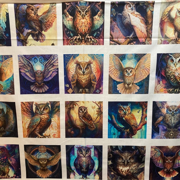 Patchworkstoff "Mystic Owls" Mystische Eulen Panel mit 20 Bildern