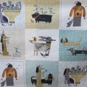 Patchwork fabric Its Raining Dogs teal, funny dogs in blue-green image 4