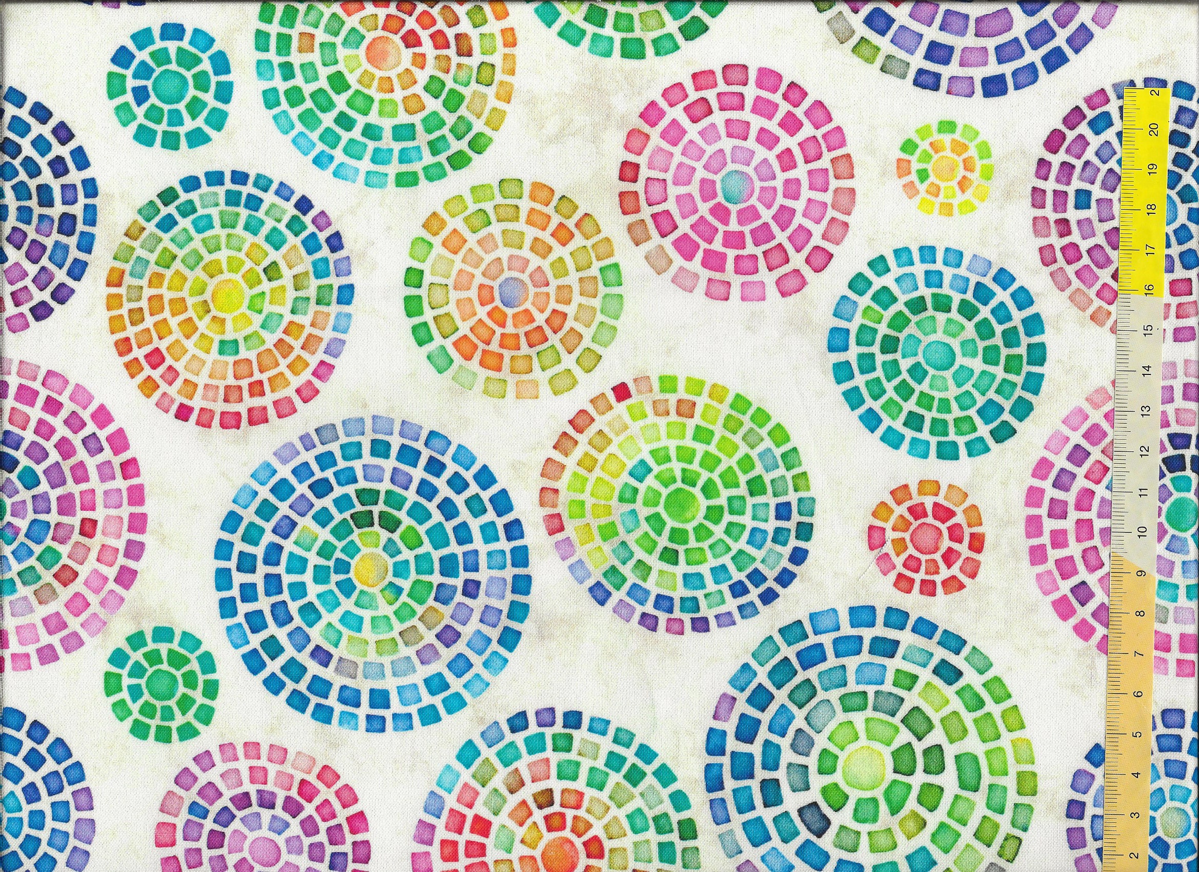 Tessuto patchwork "Brilliance, Mosaic Medallions cream" naturale/beige marmorizzato, colorato