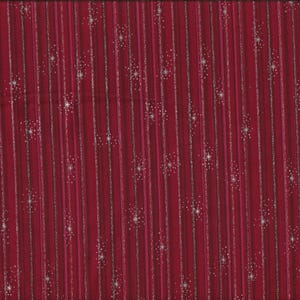 Peut inclure: Tissu rouge avec un motif de étoiles blanches scintillantes. Le tissu a des rayures verticales.