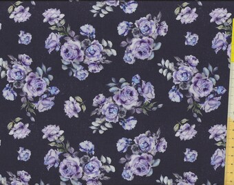 Patchworkstoff "Mia Rose" kleinere Rosen auf dunkel violettem Grund