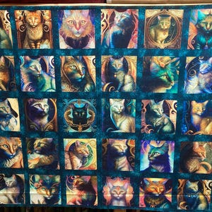 Lapptäckstyg "Feline Fantasia" katttyg, panel, fantasikatter 30 små bilder