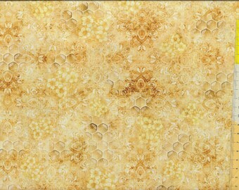 Patchwork fabric "Buzz Buzz Buzz" honeycomb pattern with flowers in various shades of yellow