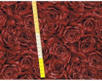 Patchwork fabric "red roses metallic"