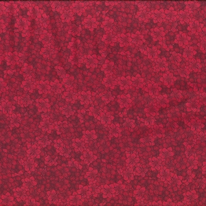 Könnte beinhalten: Roter Stoff mit einem sich wiederholenden Muster aus kleinen, dunkelroten Blüten.