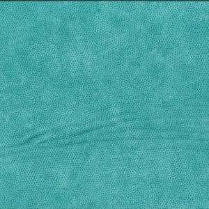 Peut inclure: Tissu turquoise avec un motif répétitif de petits cercles blancs et un effet texturé subtil.