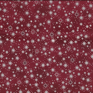 Christmas fabric &quot;small stars in silver and red on dark red - marbled background&quot;
