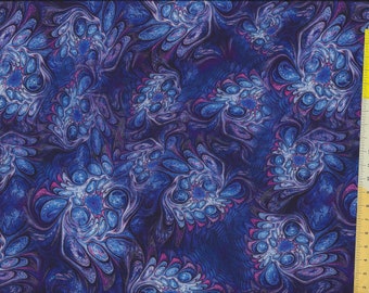 Patchworkstoff "Mystic Owls" Mystische Eulen, abstrakt  marmoriert blau, lila, pink