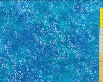 Batikstoff "Bali Handpaint" blau, aqua, türkis, kleine Blüten und Ranken