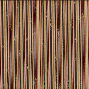 Peut inclure: Tissu rayé avec une variété de couleurs, notamment le noir, le marron, le rouge et l'or. Le tissu a un léger chatoiement et une surface texturée.