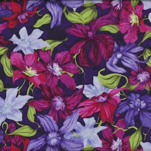 Patchwork fabric &quot;Trellis, Clematis on Purple&quot;