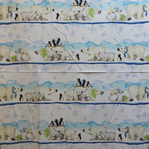 Patchworkstoff "Burr The Polar Bear" Susybee, Bordüre, Eisbären, Pinguine