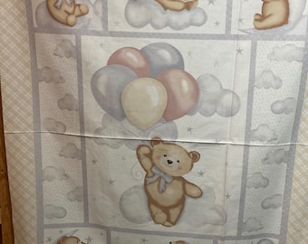 Patchwork fabric "Sleepy Teddy" panel, teddy bears,