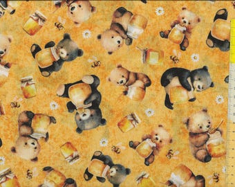 Patchwork fabric "Buzz Buzz Buzz" children's fabric with bears and honey on a sunny yellow background