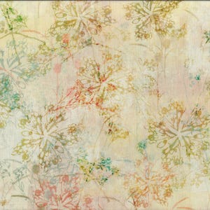 Può includere: Un tessuto beige con un motivo floreale astratto ripetuto in tonalità di verde, blu, arancione e rosso.