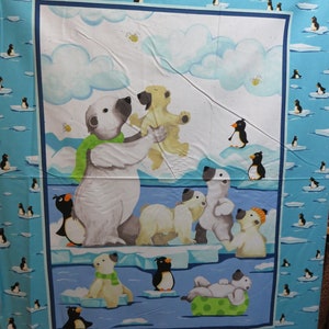 Patchwork-tyg "Burr the Polar Bear 2" panel, Susybee panel, isbjörn, pingvin och mer