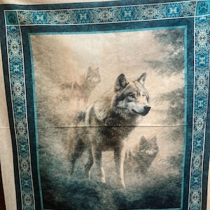 Patchwork-tyg "Running with the Pack"-panel, vargar
