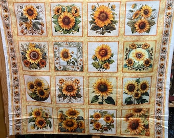 Patchwork fabric "Sunflower Serenade" Sunflowers, panel, with 16 images