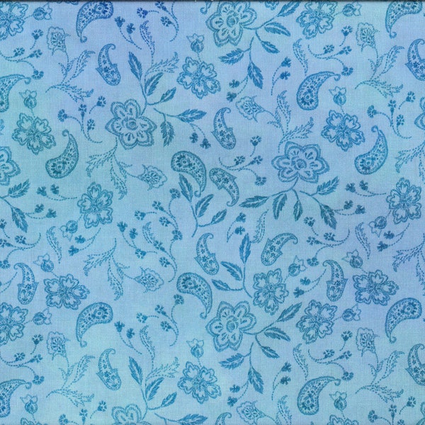 Patchworkstoff  " Resplendent Delicate - Blue " Zweige und Paisley in blau