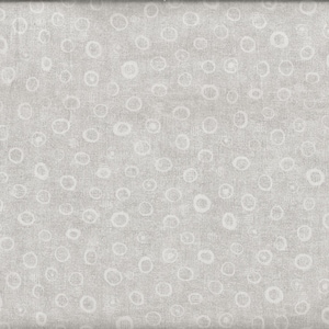 Op de afbeelding: Een grijze stof met een wit cirkelpatroon. De stof is textuur en heeft een subtiele linnenlook.