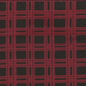 Peut inclure: Tissu à carreaux rouge et noir avec un motif répétitif de carrés et de lignes.