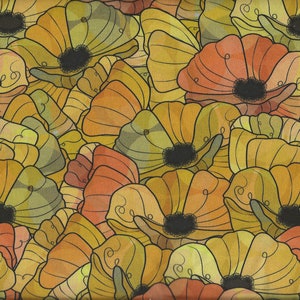 Patchworkstoff  &quot; Medinilla-Monkey&quot;  Blüten, senf, rost