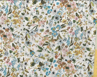 Patchwork fabric "Bloomfield" digital, flowers, grasses in pastel shades on a white background
