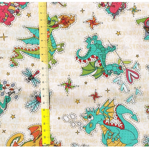 Fabric "Dinos - Whirly-Gig Magic", dragon, dino, Grisu the little dragon 4 meters piece