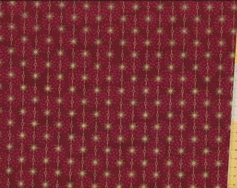 Tissu de Noël "Rideau étoilé à pois et doré sur fond rouge foncé"