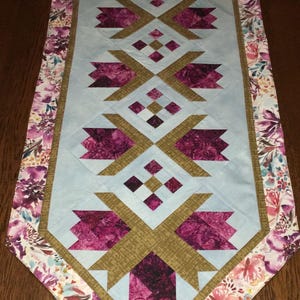 Table runner "Tulips" 132 x 52 cm, purple, light blue, turquoise, olive, table runner,
