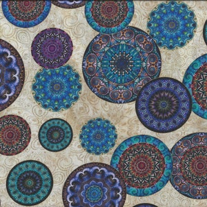 Patchwork fabric &quot;Twilight&quot; mandalas on a beige background