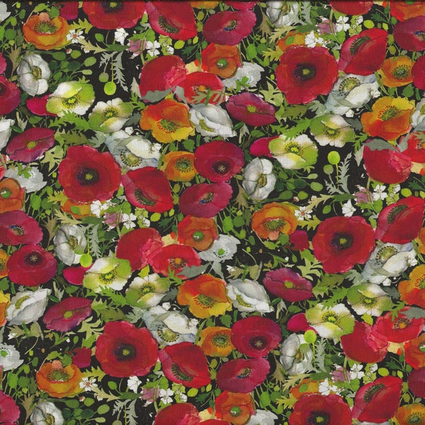 Tissu patchwork "Poppy Dreams digital" coquelicots - rêves numériques, petites fleurs