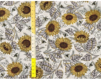 Patchwork fabric " Bee Grateful " sunflowers, bees,