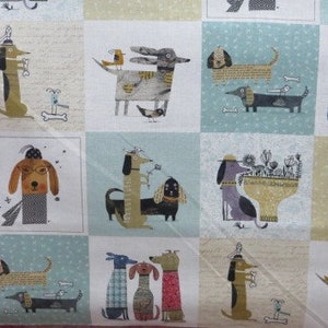 Patchwork fabric Its Raining Dogs teal, funny dogs in blue-green image 5