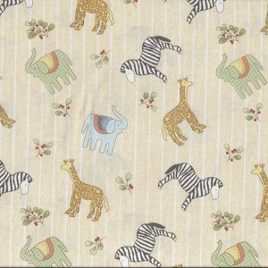 Tessuto patchwork "ABC s" tessuto per bambini con zebra, giraffa, elefante su fondo beige