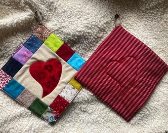 1 paar pannenlappen met hartjesmotief