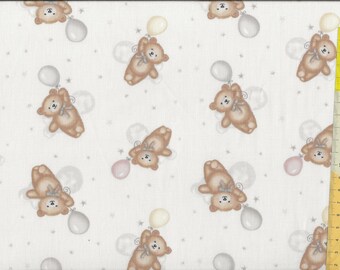 Children's fabric "Sleepy Teddy" featuring flying teddy bears with balloons on a light background