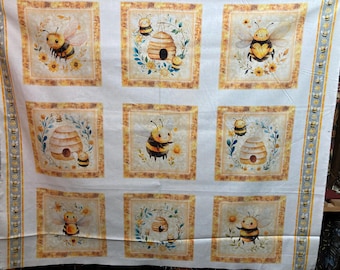 Patchwork fabric "Buzz Buzz Buzz" the cute little honeybee, panel, with 9 pictures
