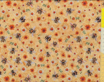 Patchwork fabric "Sunflower Serenade" Bees among sunflowers