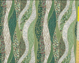 Tessuto patchwork "Golden Wave" verde con oro, Makower 156 G