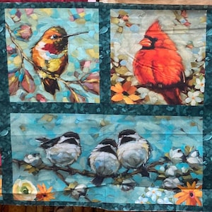 Patchworkstoff "Joyful Garden" WatercolorTexture, Panel mit Vögel