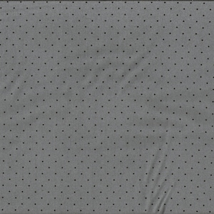 Può includere: Tessuto grigio con un motivo ripetuto di piccoli punti blu scuro. Un righello giallo con segni neri è posizionato verticalmente lungo il bordo destro, che mostra le misure in centimetri.