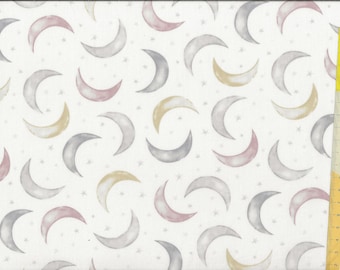 Children's fabric "Sleepy Teddy" moon and stars on a light background