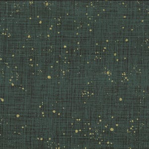 Peut inclure: Un tissu bleu sarcelle foncé avec une texture tissée subtile et un motif dispersé de petits points dorés.