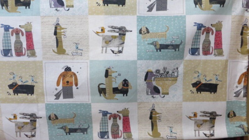 Patchwork fabric Its Raining Dogs teal, funny dogs in blue-green image 6