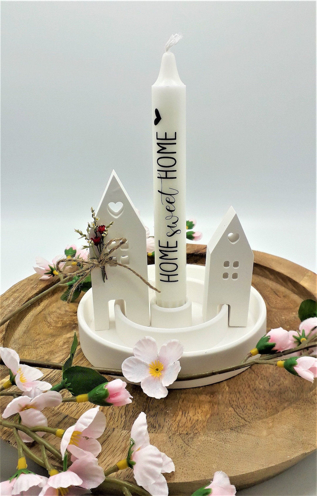Geschenk zum Einzug Umzug Einweihung Stabkerzenhalter mit Kerze und