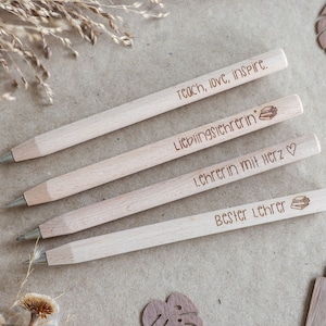 Kugelschreiber für Lehrer aus Holz mit Gravur | Danke Lehrer | Geschenk Lehrer | Dankeschön Lehrer | Lieblingslehrer | Lehrerin mit Herz