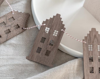 Garland Amsterdam canal houses made of wood | Garland made of wood | Wall decoration canal house | wooden garland